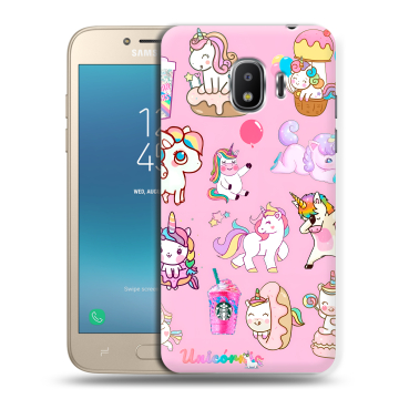 Силиконовый противоударный чехол на Samsung Galaxy J2 (2018) с принтом розовые единороги Силиконовый противоударный чехол на Samsung Galaxy J2 (2018) с принтом розовые единороги