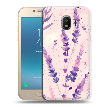 Силиконовый противоударный чехол на Samsung Galaxy J2 (2018) с принтом цветы лаванда Силиконовый противоударный чехол на Samsung Galaxy J2 (2018) с принтом цветы лаванда