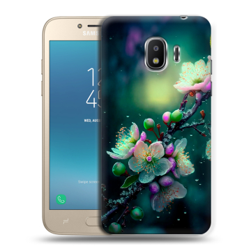 Силиконовый противоударный чехол на Samsung Galaxy J2 (2018) с принтом Цветы и мрамор Силиконовый противоударный чехол на Samsung Galaxy J2 (2018) с принтом Цветы и мрамор