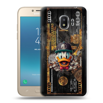 Силиконовый противоударный чехол на Samsung Galaxy J2 (2018) с принтом Дональд Дак Доллар Силиконовый противоударный чехол на Samsung Galaxy J2 (2018) с принтом Дональд Дак Доллар