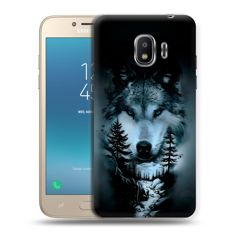Силиконовый противоударный чехол на Samsung Galaxy J2 (2018) с принтом Лесной волк Силиконовый противоударный чехол на Samsung Galaxy J2 (2018) с принтом Лесной волк