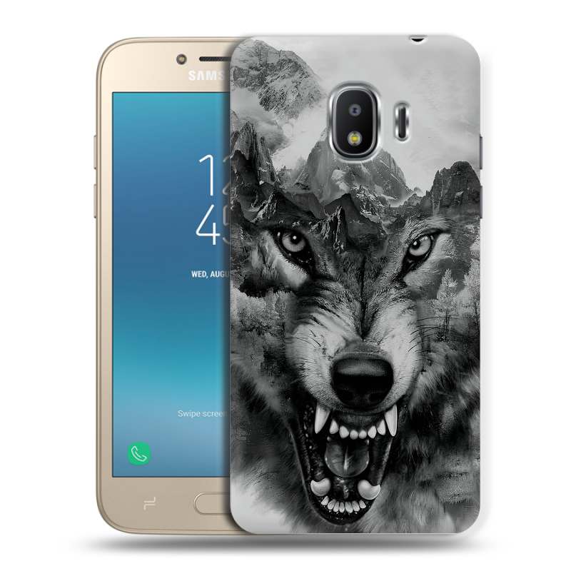 Силиконовый противоударный чехол на Samsung Galaxy J2 (2018) с принтом Волк Силиконовый противоударный чехол на Samsung Galaxy J2 (2018) с принтом Волк