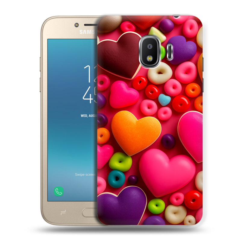 Силиконовый противоударный чехол на Samsung Galaxy J2 (2018) с принтом Сердечки Силиконовый противоударный чехол на Samsung Galaxy J2 (2018) с принтом Сердечки
