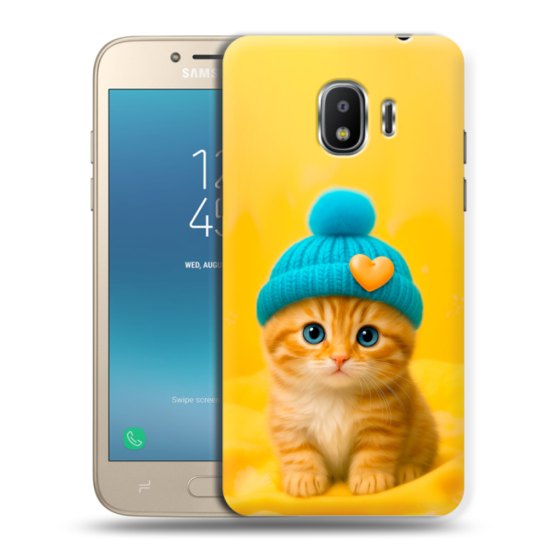 Пластиковый чехол на Samsung Galaxy J2 (2018) с принтом Котенок в шапке Пластиковый чехол на Samsung Galaxy J2 (2018) с принтом Котенок в шапке