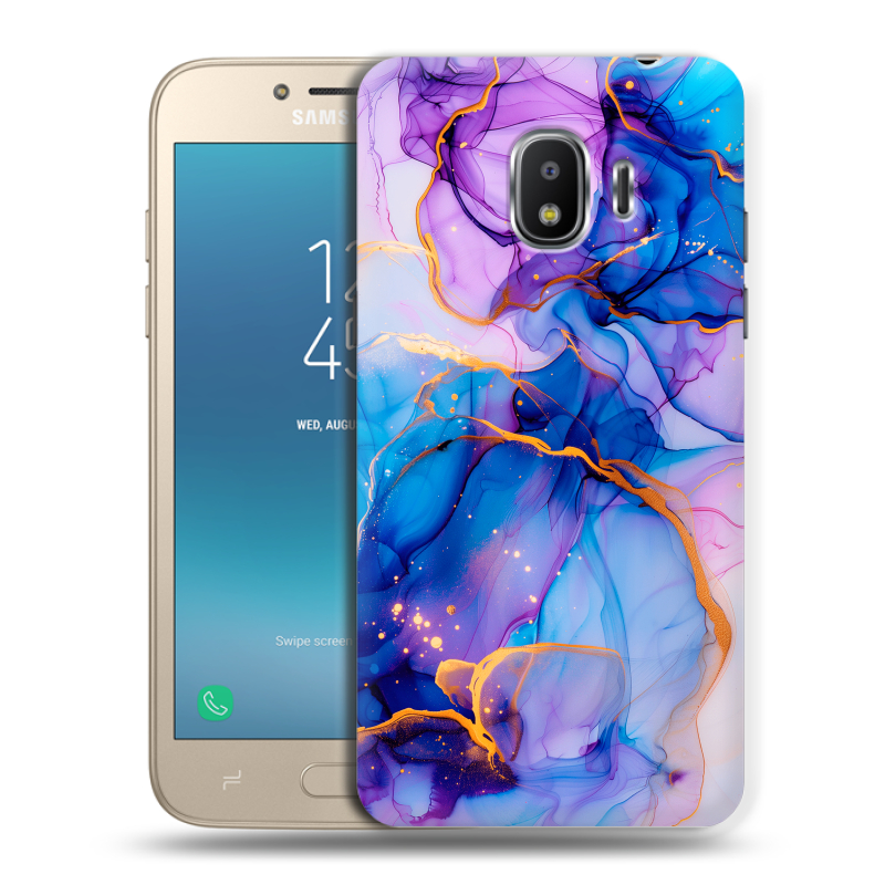 Силиконовый противоударный чехол на Samsung Galaxy J2 (2018) с принтом синий мрамор Силиконовый противоударный чехол на Samsung Galaxy J2 (2018) с принтом синий мрамор