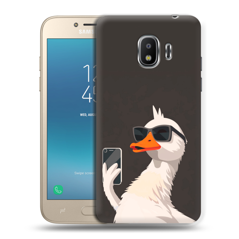 Пластиковый чехол на Samsung Galaxy J2 (2018) с принтом утка в очках Пластиковый чехол на Samsung Galaxy J2 (2018) с принтом утка в очках