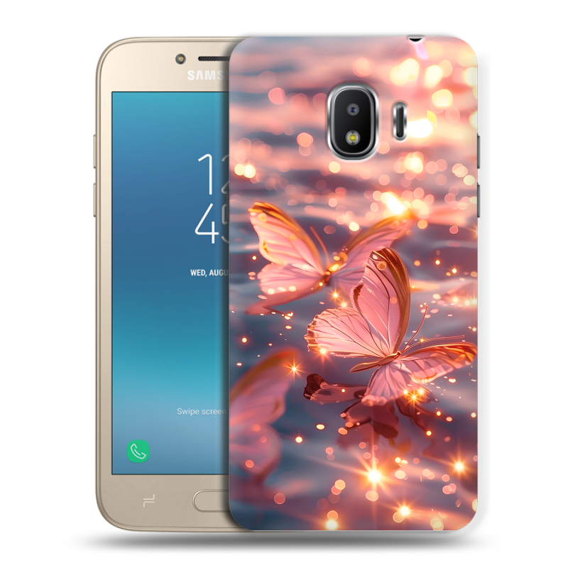 Пластиковый чехол на Samsung Galaxy J2 (2018) с принтом бабочки розовые Пластиковый чехол на Samsung Galaxy J2 (2018) с принтом бабочки розовые
