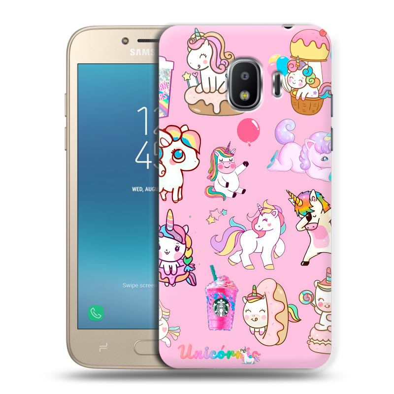 Пластиковый чехол на Samsung Galaxy J2 (2018) с принтом розовые единороги Пластиковый чехол на Samsung Galaxy J2 (2018) с принтом розовые единороги