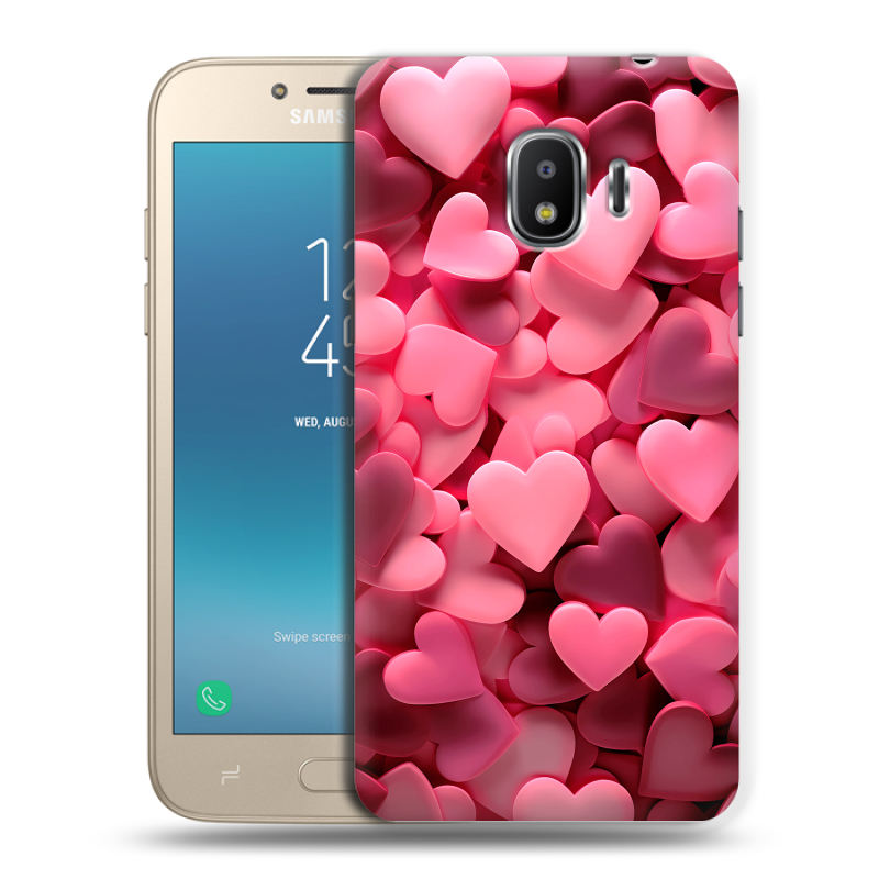 Силиконовый противоударный чехол на Samsung Galaxy J2 (2018) с принтом розовые сердечки Силиконовый противоударный чехол на Samsung Galaxy J2 (2018) с принтом розовые сердечки