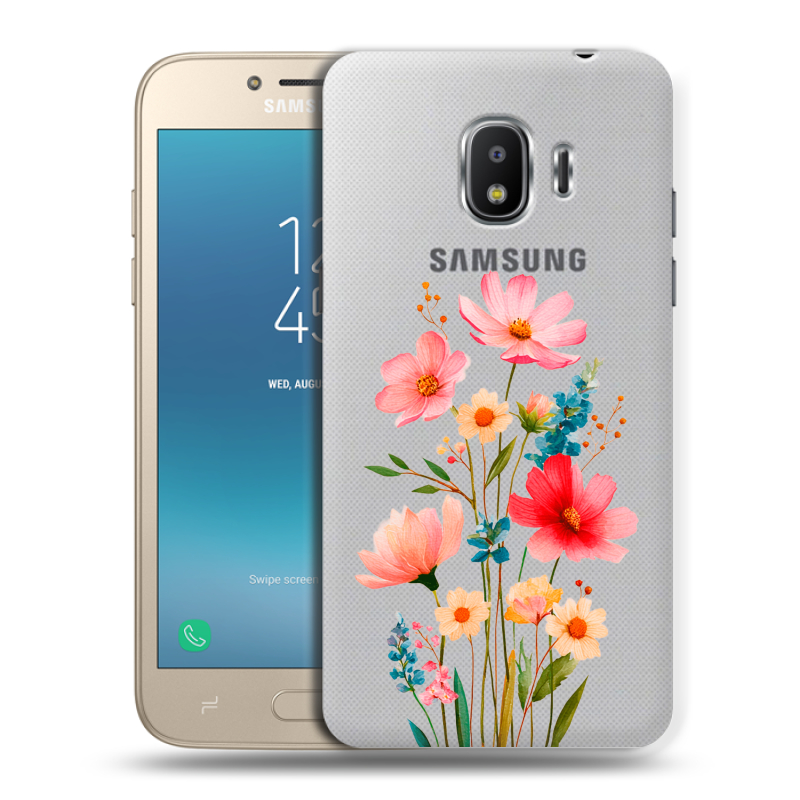 Силиконовый противоударный чехол на Samsung Galaxy J2 (2018) с принтом Цветы Силиконовый противоударный чехол на Samsung Galaxy J2 (2018) с принтом Цветы