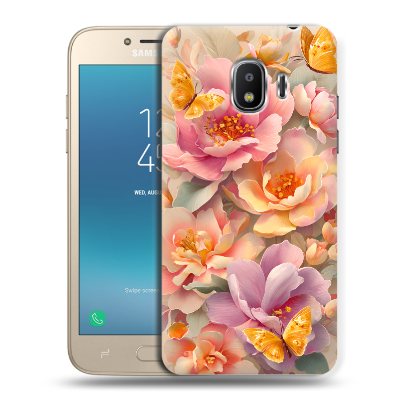 Пластиковый чехол на Samsung Galaxy J2 (2018) с принтом Цветы и бабочки Пластиковый чехол на Samsung Galaxy J2 (2018) с принтом Цветы и бабочки