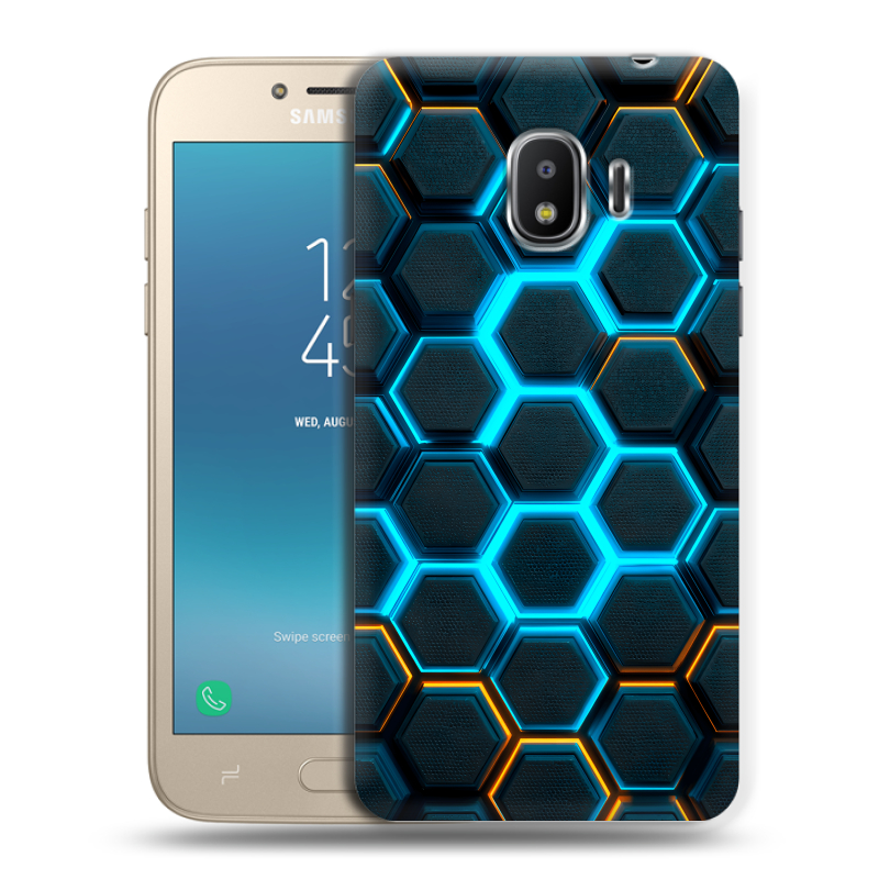 Силиконовый противоударный чехол на Samsung Galaxy J2 (2018) с принтом Неоновые соты Силиконовый противоударный чехол на Samsung Galaxy J2 (2018) с принтом Неоновые соты