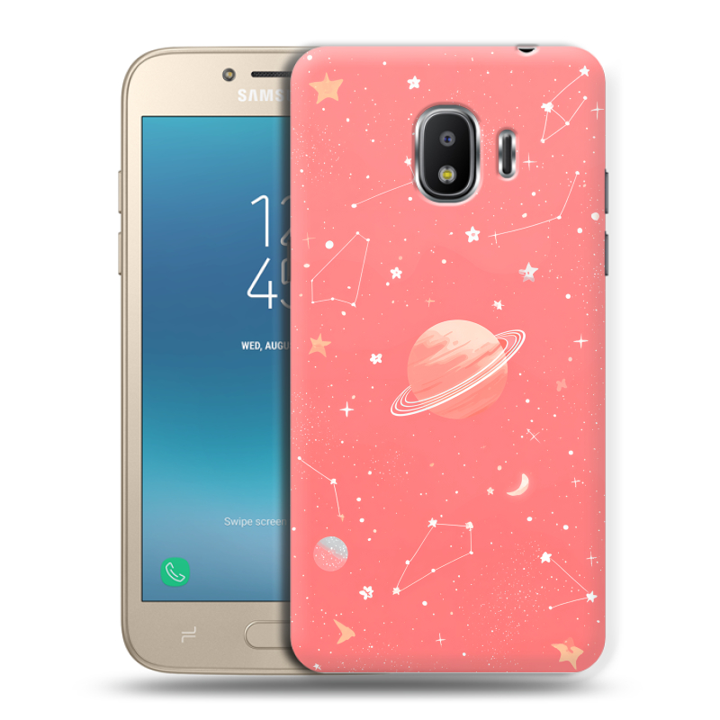 Силиконовый противоударный чехол на Samsung Galaxy J2 (2018) с принтом Розовый космос Силиконовый противоударный чехол на Samsung Galaxy J2 (2018) с принтом Розовый космос