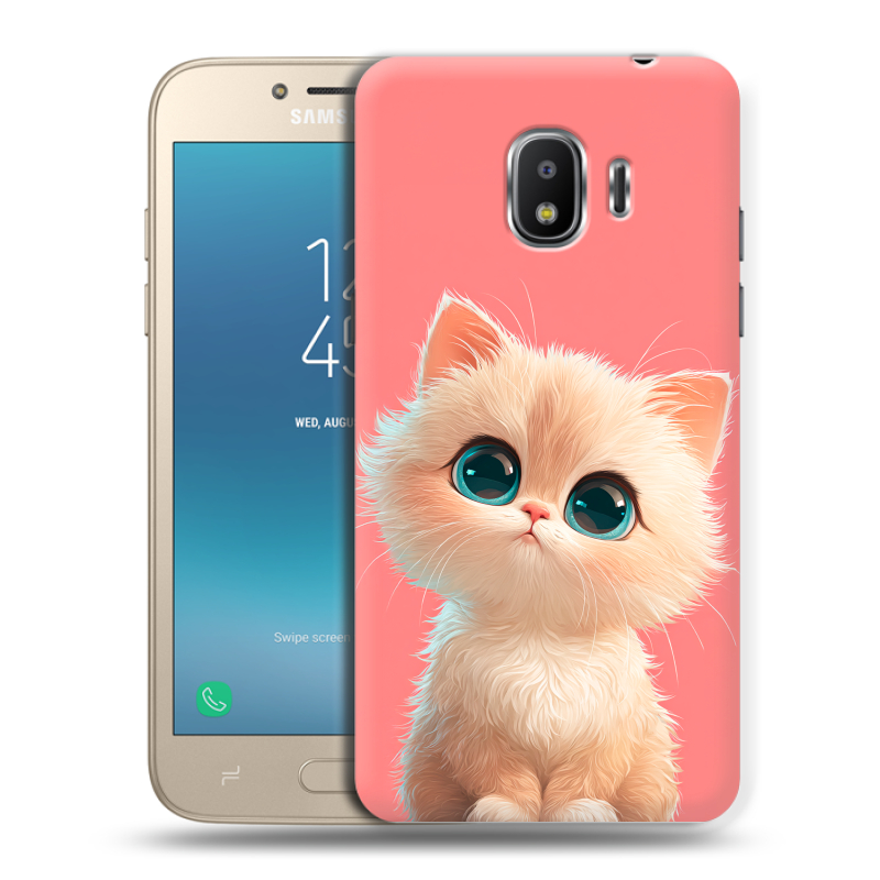 Силиконовый противоударный чехол на Samsung Galaxy J2 (2018) с принтом Розовый котенок Силиконовый противоударный чехол на Samsung Galaxy J2 (2018) с принтом Розовый котенок