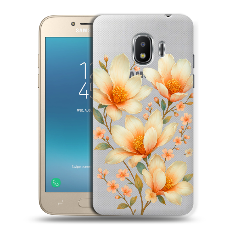 Силиконовый противоударный чехол на Samsung Galaxy J2 (2018) с принтом Цветы Силиконовый противоударный чехол на Samsung Galaxy J2 (2018) с принтом Цветы