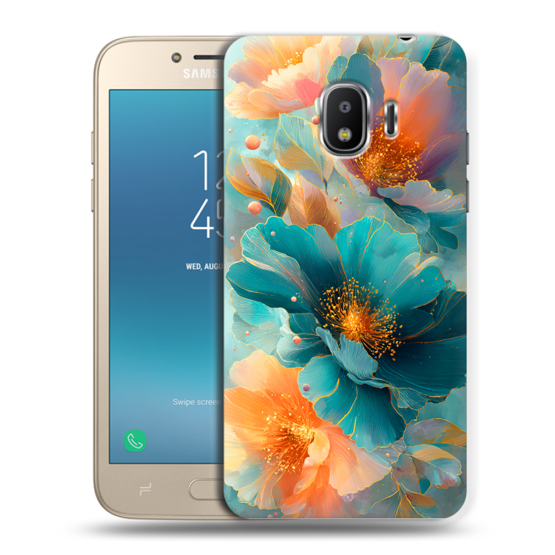 Силиконовый противоударный чехол на Samsung Galaxy J2 (2018) с принтом Цветы Силиконовый противоударный чехол на Samsung Galaxy J2 (2018) с принтом Цветы