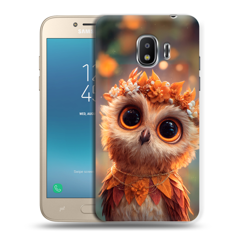 Силиконовый противоударный чехол на Samsung Galaxy J2 (2018) с принтом Милая сова Силиконовый противоударный чехол на Samsung Galaxy J2 (2018) с принтом Милая сова