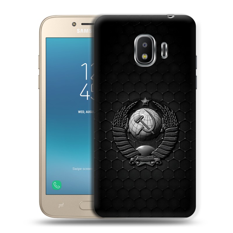 Силиконовый противоударный чехол на Samsung Galaxy J2 (2018) с принтом Герб Флаг СССР Силиконовый противоударный чехол на Samsung Galaxy J2 (2018) с принтом Герб Флаг СССР