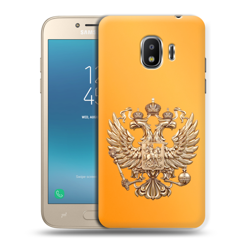 Силиконовый противоударный чехол на Samsung Galaxy J2 (2018) с принтом Герб Флаг России Силиконовый противоударный чехол на Samsung Galaxy J2 (2018) с принтом Герб Флаг России