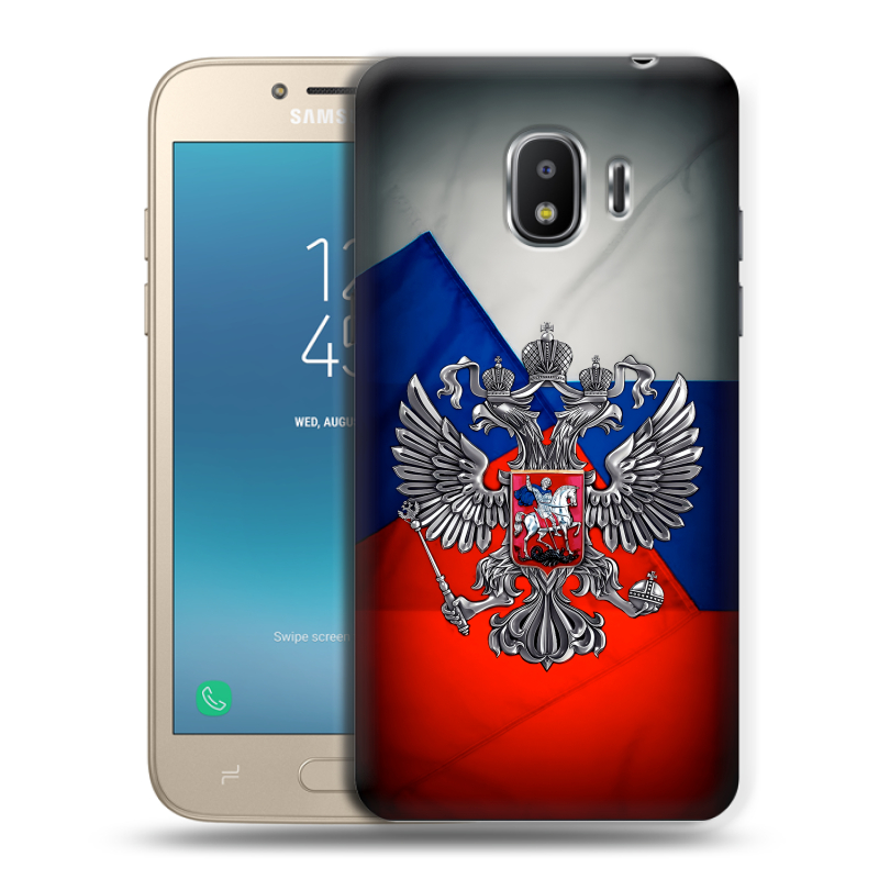 Пластиковый чехол на Samsung Galaxy J2 (2018) с принтом Флаг России Пластиковый чехол на Samsung Galaxy J2 (2018) с принтом Флаг России