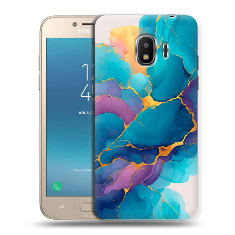 Силиконовый противоударный чехол на Samsung Galaxy J2 (2018) с принтом Мрамор блестки Силиконовый противоударный чехол на Samsung Galaxy J2 (2018) с принтом Мрамор блестки
