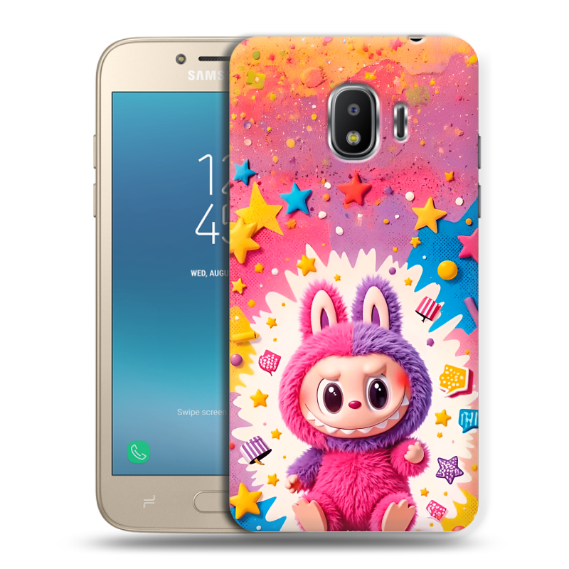 Силиконовый противоударный чехол на Samsung Galaxy J2 (2018) с принтом Labubu Лабубу Силиконовый противоударный чехол на Samsung Galaxy J2 (2018) с принтом Labubu Лабубу