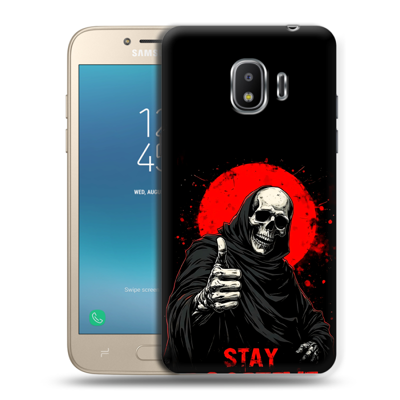 Силиконовый противоударный чехол на Samsung Galaxy J2 (2018) с принтом смешной скелет Силиконовый противоударный чехол на Samsung Galaxy J2 (2018) с принтом смешной скелет