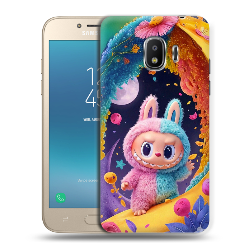 Силиконовый противоударный чехол на Samsung Galaxy J2 (2018) с принтом Labubu Лабубу Силиконовый противоударный чехол на Samsung Galaxy J2 (2018) с принтом Labubu Лабубу