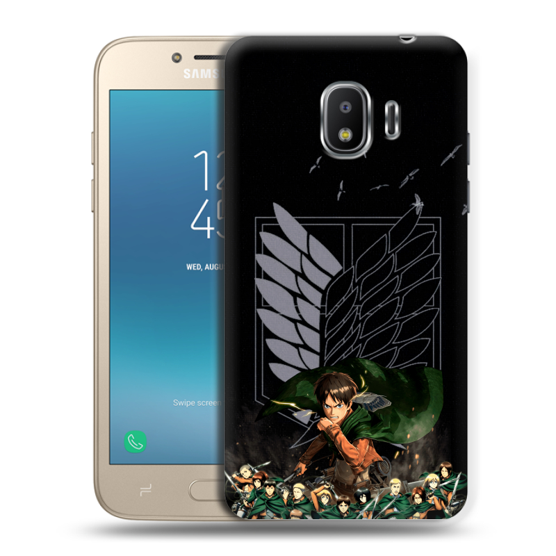 Силиконовый противоударный чехол на Samsung Galaxy J2 (2018) с принтом Атака титанов Силиконовый противоударный чехол на Samsung Galaxy J2 (2018) с принтом Атака титанов