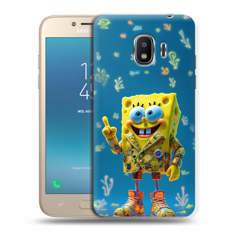 Силиконовый противоударный чехол на Samsung Galaxy J2 (2018) с принтом Спанч боб Спанчбоб Силиконовый противоударный чехол на Samsung Galaxy J2 (2018) с принтом Спанч боб Спанчбоб