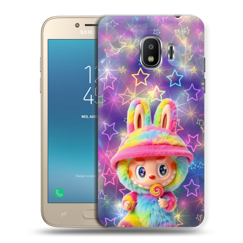 Силиконовый противоударный чехол на Samsung Galaxy J2 (2018) с принтом Labubu Лабубу Силиконовый противоударный чехол на Samsung Galaxy J2 (2018) с принтом Labubu Лабубу