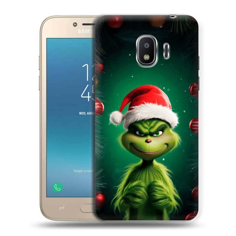 Силиконовый противоударный чехол на Samsung Galaxy J2 (2018) с принтом Гринч Новый год Рождество Силиконовый противоударный чехол на Samsung Galaxy J2 (2018) с принтом Гринч Новый год Рождество