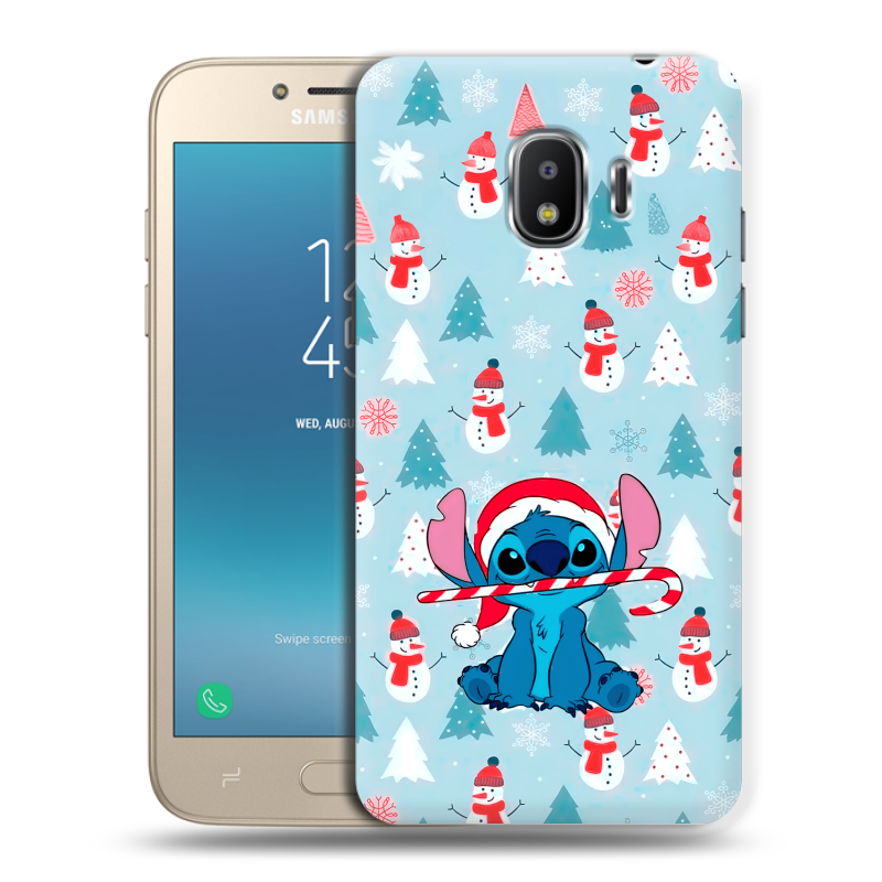 Силиконовый противоударный чехол на Samsung Galaxy J2 (2018) с принтом Стич Новый год Силиконовый противоударный чехол на Samsung Galaxy J2 (2018) с принтом Стич Новый год