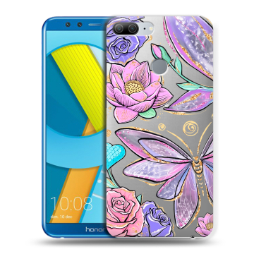 Силиконовый чехол на Huawei Honor 9 Lite с принтом Бабочки и цветы Силиконовый чехол на Huawei Honor 9 Lite с принтом Бабочки и цветы