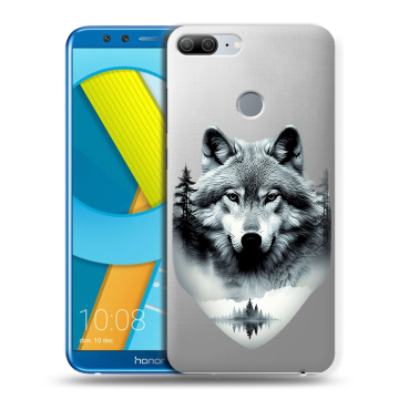 Силиконовый чехол на Huawei Honor 9 Lite с принтом Волк в лесу Силиконовый чехол на Huawei Honor 9 Lite с принтом Волк в лесу