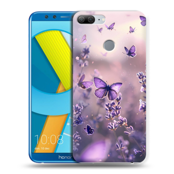 Силиконовый чехол на Huawei Honor 9 Lite с принтом бабочки и лаванда Силиконовый чехол на Huawei Honor 9 Lite с принтом бабочки и лаванда