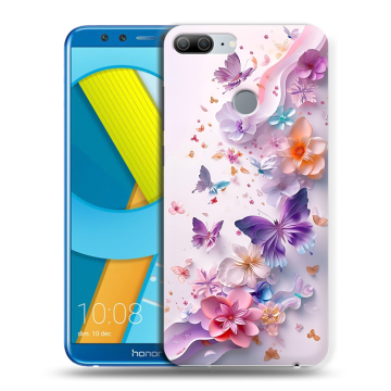 Силиконовый чехол на Huawei Honor 9 Lite с принтом цветы бабочки