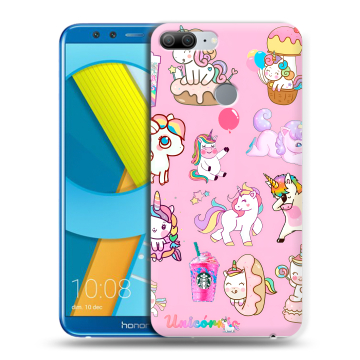 Силиконовый чехол на Huawei Honor 9 Lite с принтом розовые единороги Силиконовый чехол на Huawei Honor 9 Lite с принтом розовые единороги