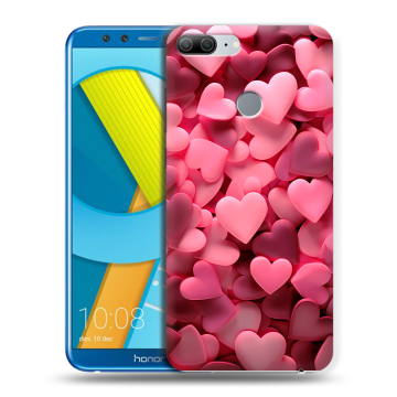 Силиконовый чехол на Huawei Honor 9 Lite с принтом розовые сердечки Силиконовый чехол на Huawei Honor 9 Lite с принтом розовые сердечки