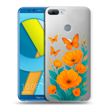 Силиконовый чехол на Huawei Honor 9 Lite с принтом цветы бабочки