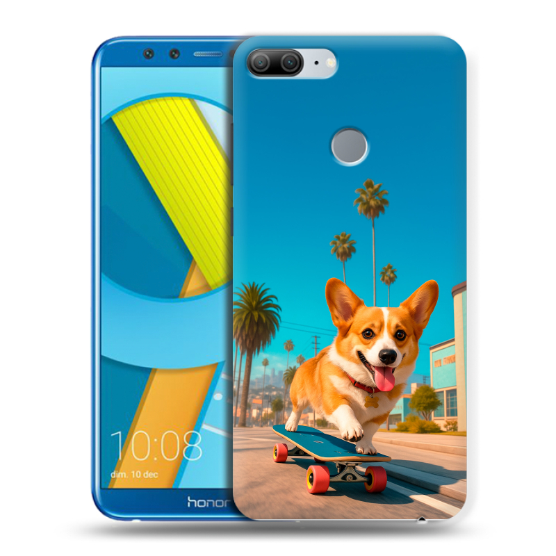 Пластиковый чехол на Huawei Honor 9 Lite с принтом Корги на скейте Пластиковый чехол на Huawei Honor 9 Lite с принтом Корги на скейте