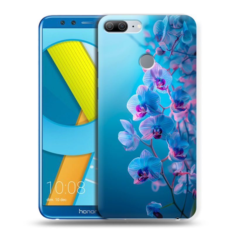 Пластиковый чехол на Huawei Honor 9 Lite с принтом голубые орхидеи Пластиковый чехол на Huawei Honor 9 Lite с принтом голубые орхидеи
