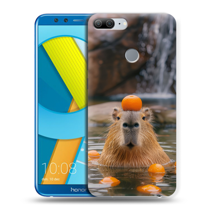 Пластиковый чехол на Huawei Honor 9 Lite с принтом Капибара с апельсином Пластиковый чехол на Huawei Honor 9 Lite с принтом Капибара с апельсином