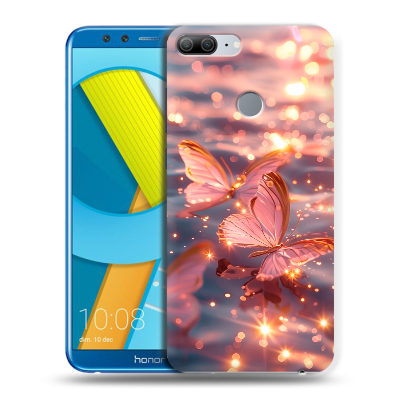 Силиконовый чехол на Huawei Honor 9 Lite с принтом бабочки розовые Силиконовый чехол на Huawei Honor 9 Lite с принтом бабочки розовые