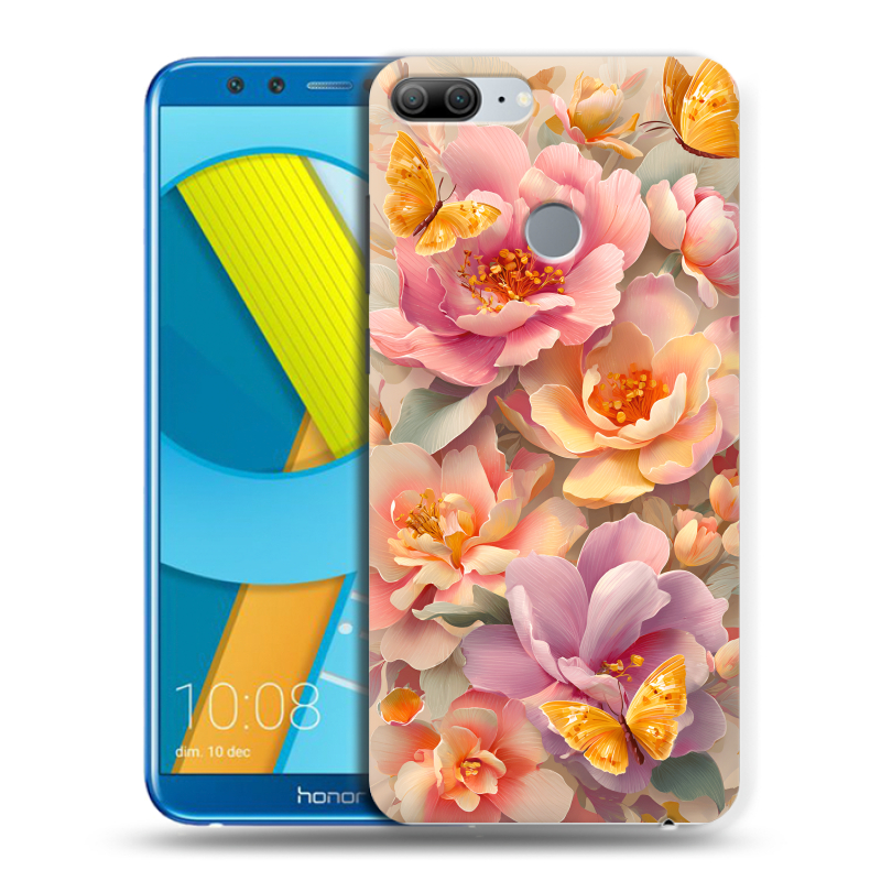Пластиковый чехол на Huawei Honor 9 Lite с принтом Цветы и бабочки Пластиковый чехол на Huawei Honor 9 Lite с принтом Цветы и бабочки