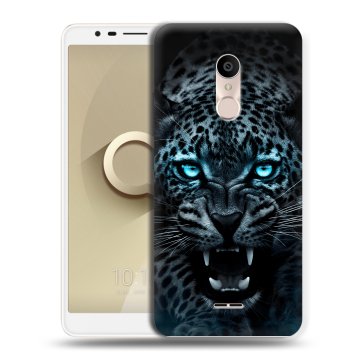 Силиконовый чехол на Alcatel 3C с принтом Темный леопард Силиконовый чехол на Alcatel 3C с принтом Темный леопард