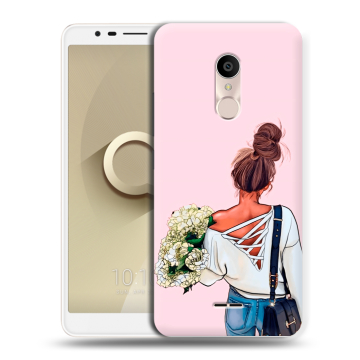 Силиконовый чехол на Alcatel 3C с принтом Девушка и букет Силиконовый чехол на Alcatel 3C с принтом Девушка и букет