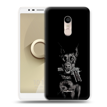 Силиконовый чехол на Alcatel 3C с принтом Доберман и пистолет Силиконовый чехол на Alcatel 3C с принтом Доберман и пистолет