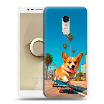 Силиконовый чехол на Alcatel 3C с принтом Корги на скейте Силиконовый чехол на Alcatel 3C с принтом Корги на скейте