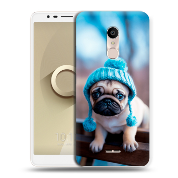 Силиконовый чехол на Alcatel 3C с принтом Мопс в шапке Силиконовый чехол на Alcatel 3C с принтом Мопс в шапке